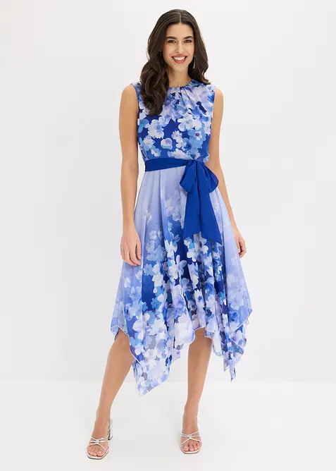 Abito di chiffon con fondo a punte e fusciacca, bonprix