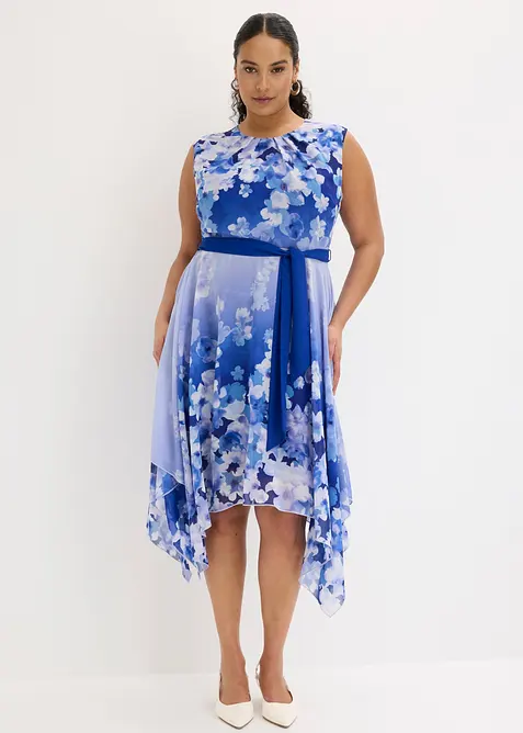 Abito di chiffon con fondo a punte e fusciacca, bonprix