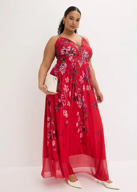 Abito lungo in tulle delicato con spalline, bonprix