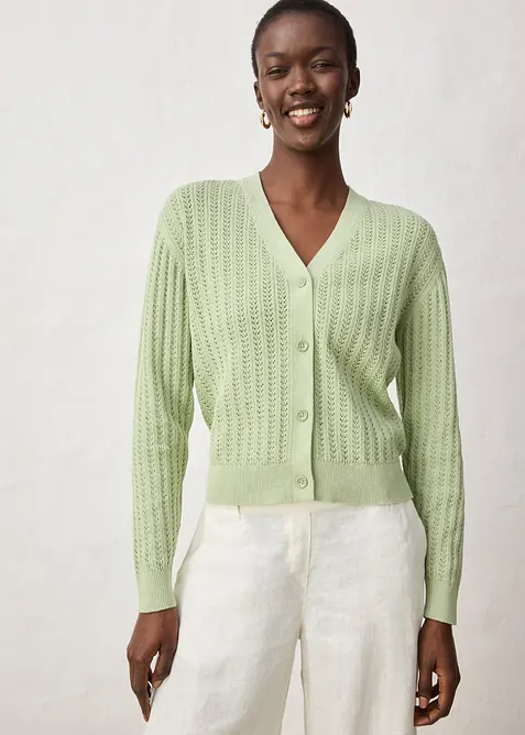 Cardigan traforato in misto lino, bonprix