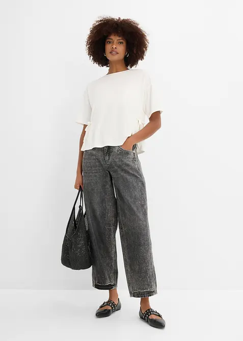 Jeans cropped a palloncino super morbidi, vita media, bonprix