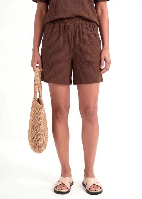 Shorts con elastico in vita in cr&ecirc;pe stropicciato, bonprix