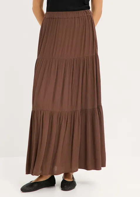 Gonna a balze lunga in viscosa operata, bonprix