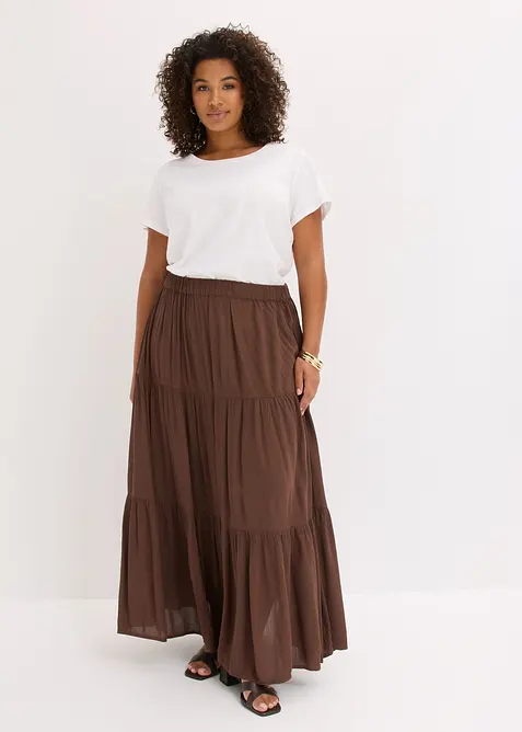 Gonna a balze lunga in viscosa operata, bonprix