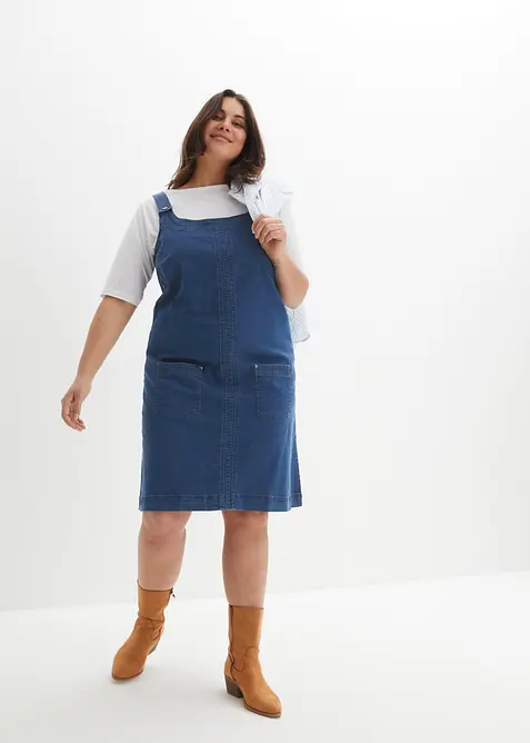 Abito salopette al ginocchio in jeans di cotone, bonprix