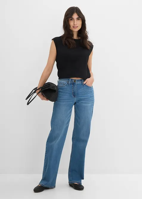 Jeans wide leg con cinta comoda, vita media, bonprix