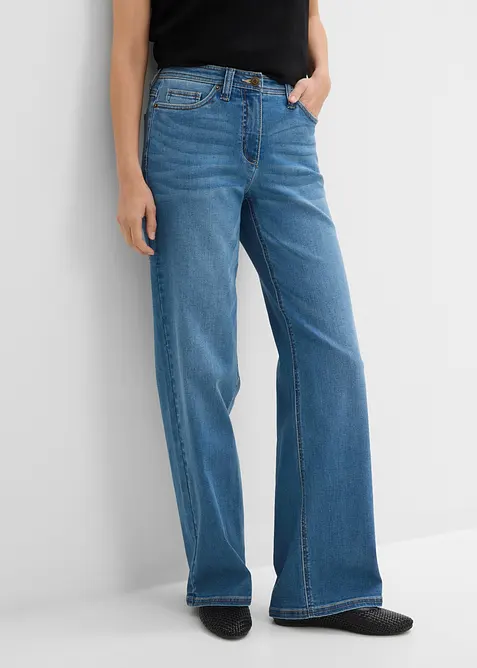 Jeans wide leg con cinta comoda, vita media, bonprix