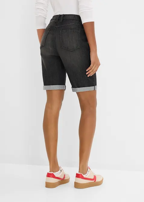 Bermuda in jeans con ricami e cinta comoda, vita media, bonprix