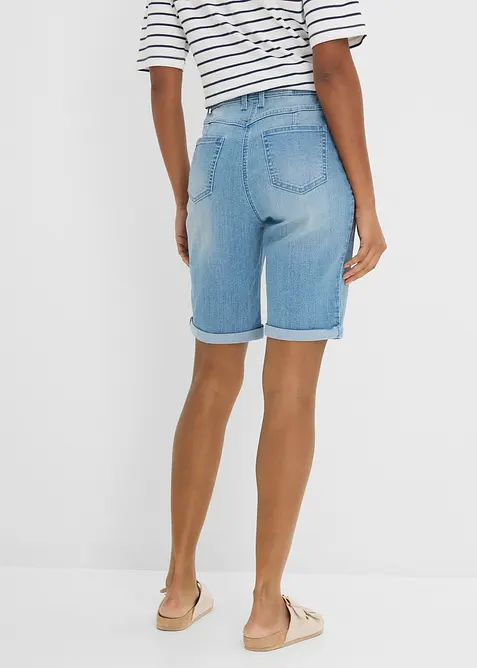 Bermuda in jeans con ricami e cinta comoda, vita media, bonprix