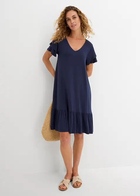 Abito di jersey con balza in misto viscosa, bonprix