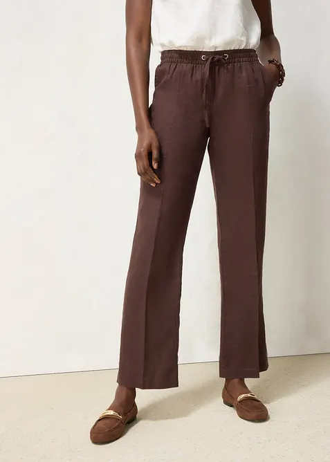 Pantaloni con elastico in vita in puro lino, bonprix