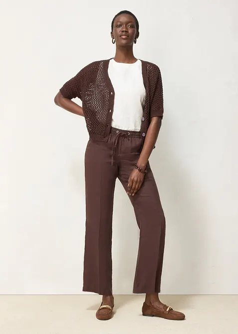 Pantaloni con elastico in vita in puro lino, bonprix