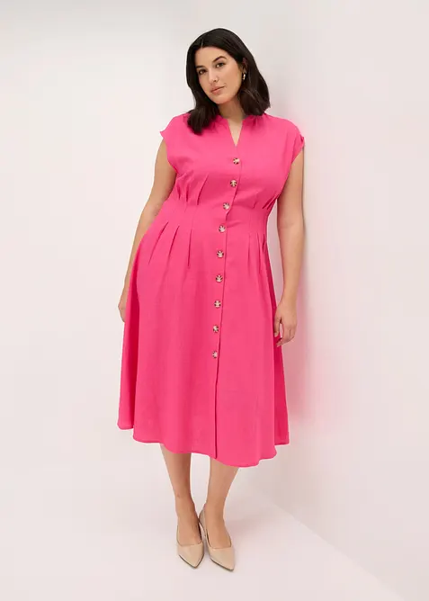 Abito midi in misto lino leggero, bonprix