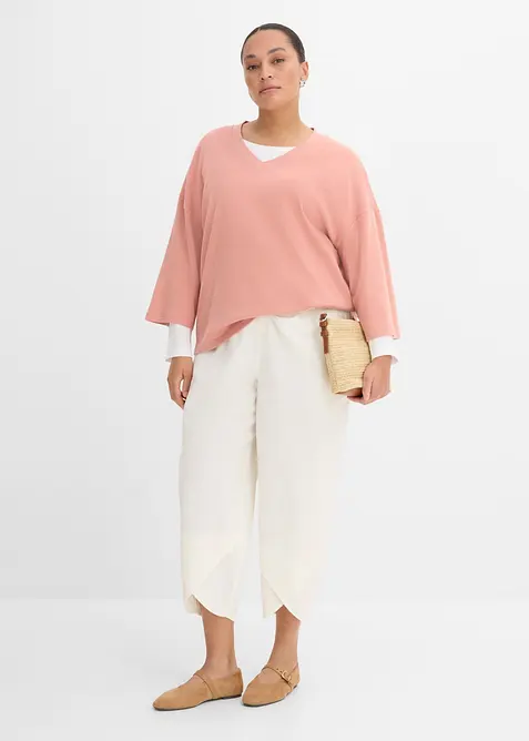 Pantaloni cropped in misto lino leggero, bonprix