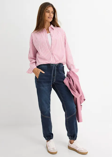 Jogger di jeans elasticizzati, vita media, bonprix