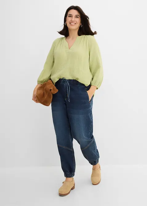 Jogger di jeans elasticizzati, vita media, bonprix