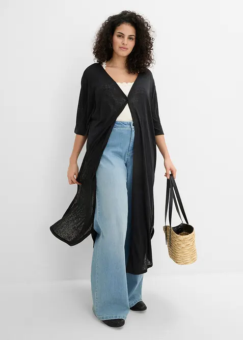 Cardigan lungo effetto lino, bonprix