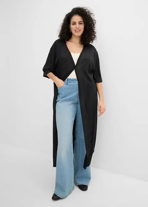 Cardigan lungo effetto lino, bonprix