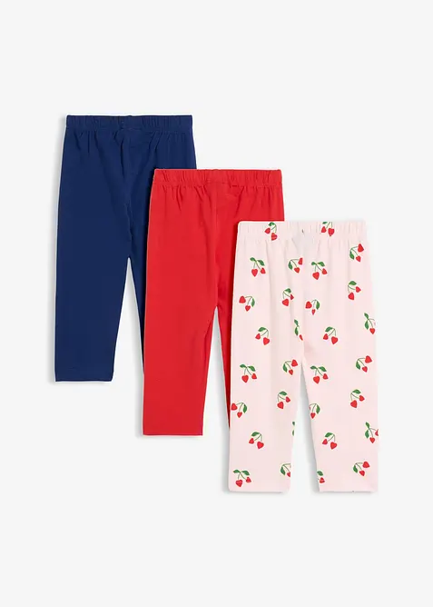 Leggings a pinocchietto in misto cotone elasticizzato (pacco da 3), bonprix