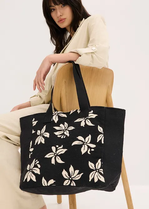 Borsa shopper in tela con fantasia floreale, bonprix