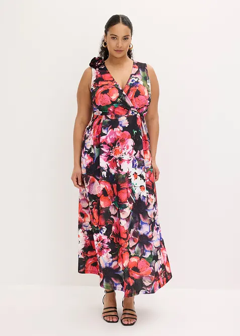 Abito da sera in cr&ecirc;pe operato con applicazione floreale, bonprix