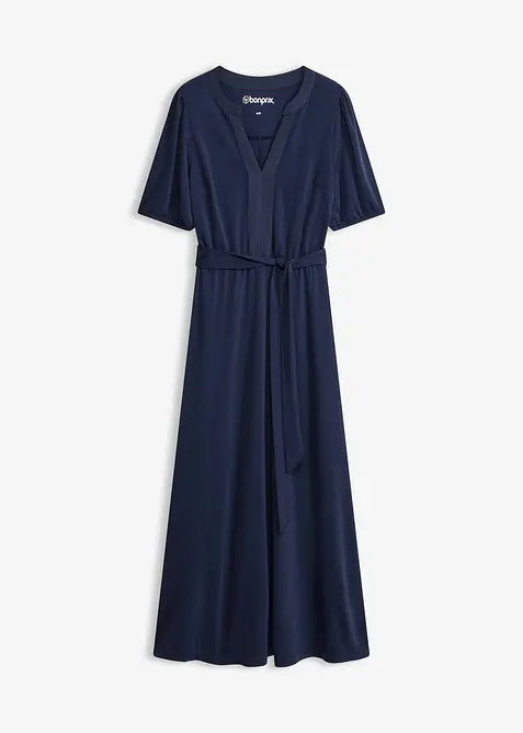 Abito midi in piquet di viscosa con inserto di satin, bonprix