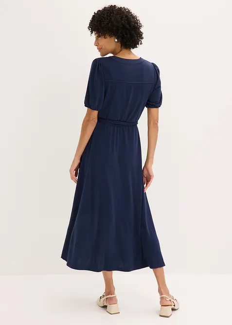 Abito midi in piquet di viscosa con inserto di satin, bonprix