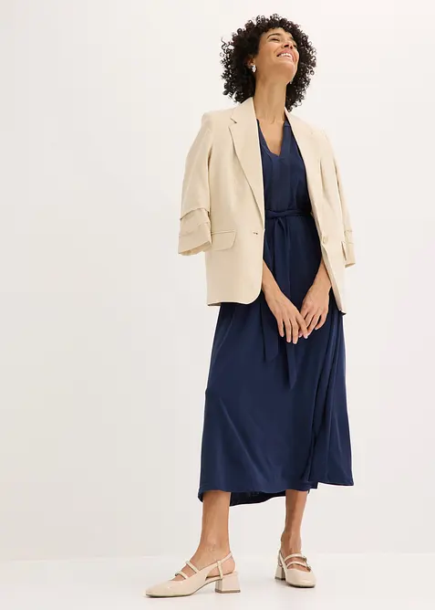 Abito midi in piquet di viscosa con inserto di satin, bonprix