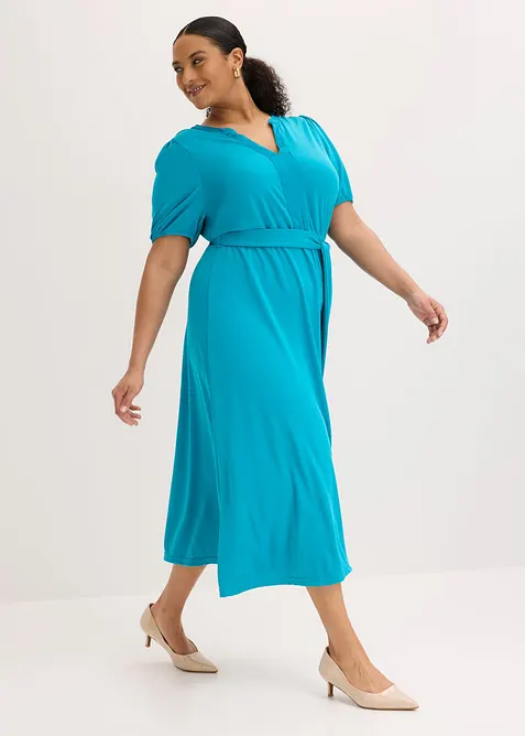 Abito midi in piquet di viscosa con inserto di satin, bonprix