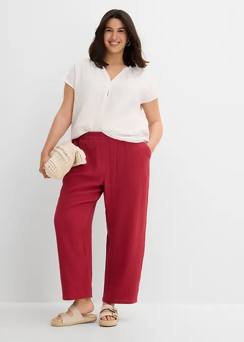 Pantaloni barrel in mussola di puro cotone, bonprix
