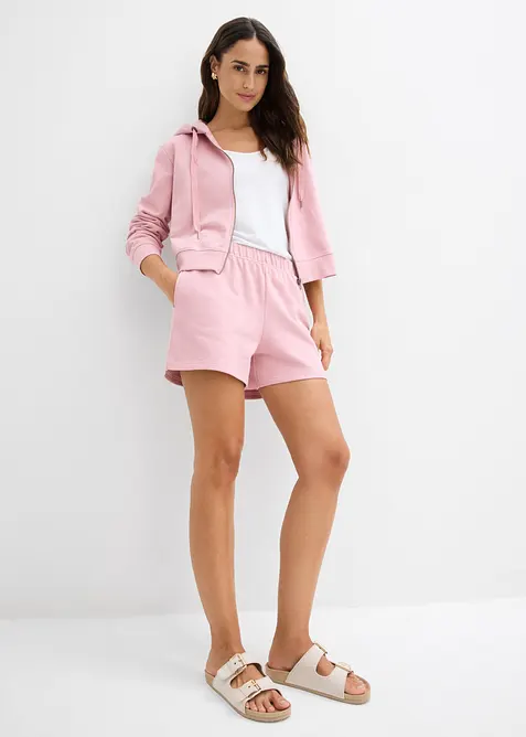 Felpa con zip e shorts in felpa di puro cotone biologico (set 2 pezzi), bonprix