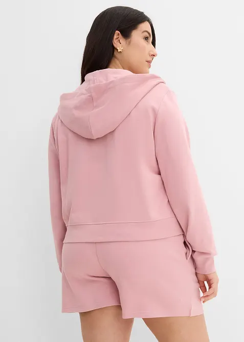 Felpa con zip e shorts in felpa di puro cotone biologico (set 2 pezzi), bonprix