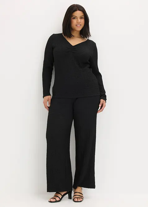 Maglia e pantaloni in cr&ecirc;pe operato (set 2 pezzi), bonprix