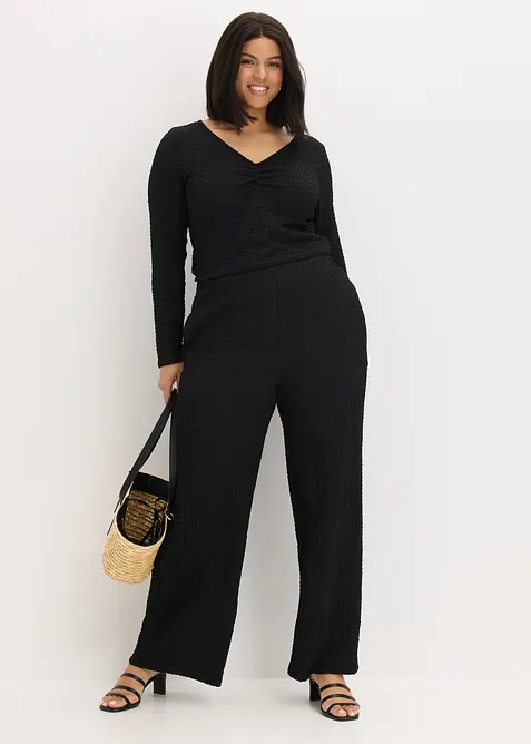 Maglia e pantaloni in cr&ecirc;pe operato (set 2 pezzi), bonprix