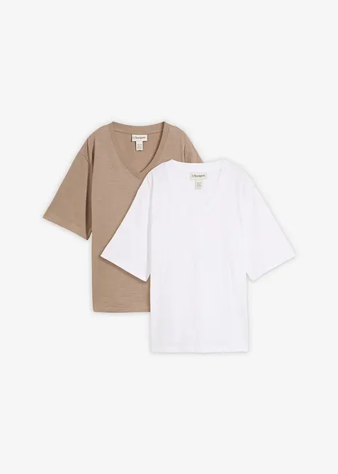 T-shirt boxy in filato fiammato di puro cotone biologico (pacco da 2), bonprix
