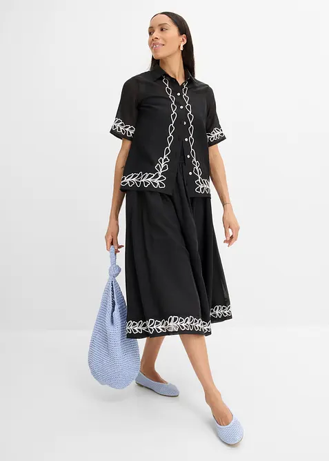 Gonna midi con ricami, bonprix