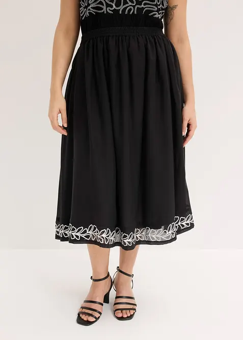 Gonna midi con ricami, bonprix