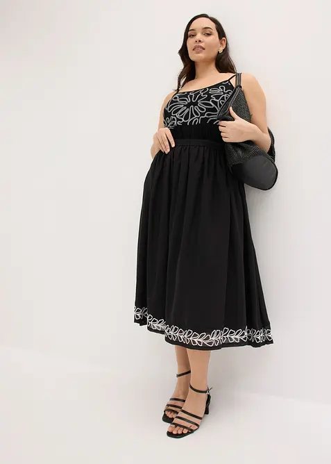 Gonna midi con ricami, bonprix