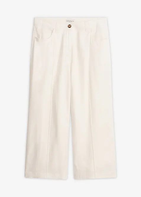 Pantaloni culotte in misto lino fresco con pieghe, bonprix