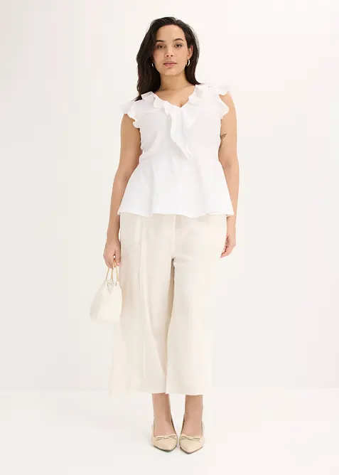 Pantaloni culotte in misto lino fresco con pieghe, bonprix
