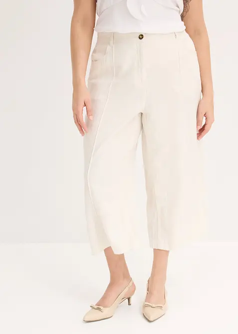 Pantaloni culotte in misto lino fresco con pieghe, bonprix