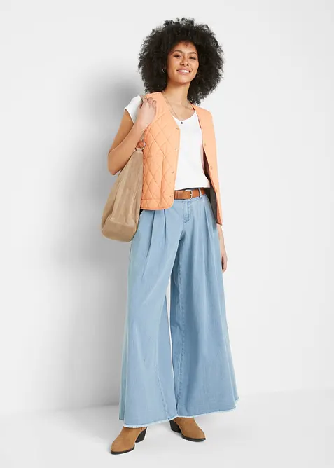 Gonna pantalone in jeans larga con elastico in vita, bonprix