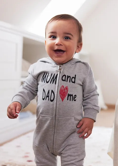 Tutina in felpa con cappuccio e cerniera, bonprix