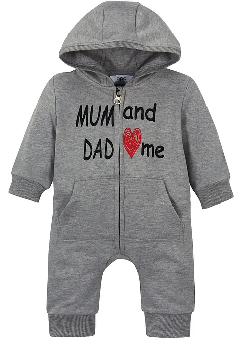 Tutina in felpa con cappuccio e cerniera, bonprix