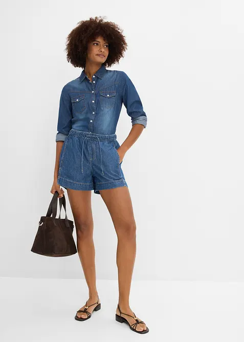 Shorts di jeans con vita comoda, vita media, bonprix