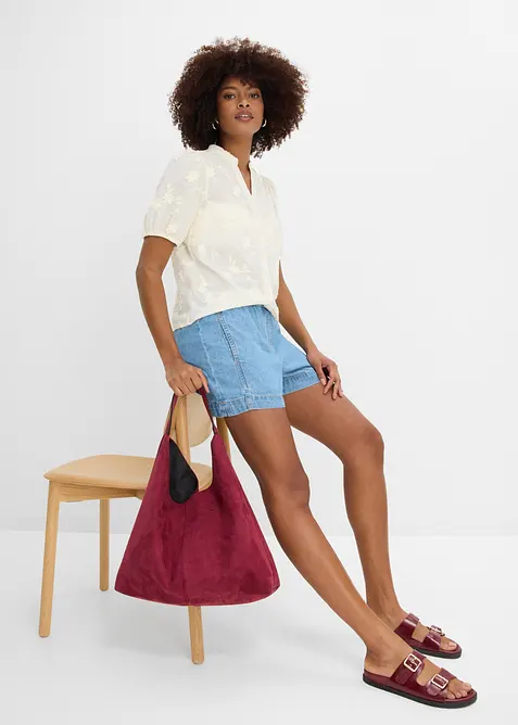 Shorts di jeans leggeri con vita elasticizzata, vita media, bonprix