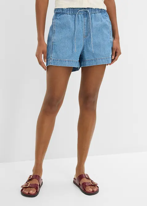 Shorts di jeans leggeri con vita elasticizzata, vita media, bonprix
