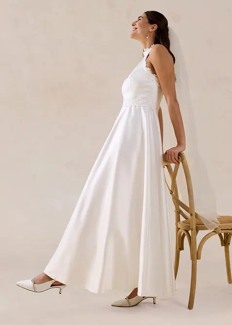 Abito da sposa in satin lucido con pizzo, bonprix