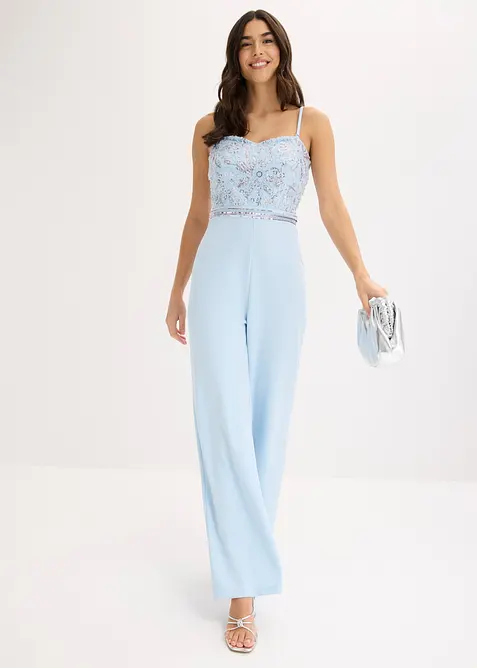 Tuta elegante in cr&ecirc;pe operato con ricamo con perline, bonprix