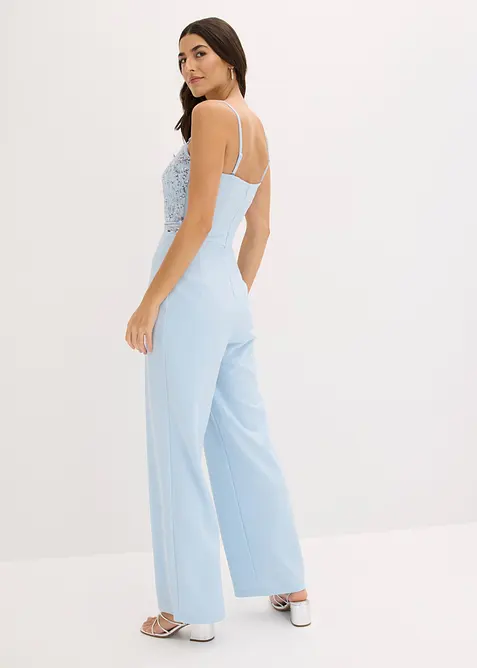 Tuta elegante in cr&ecirc;pe operato con ricamo con perline, bonprix